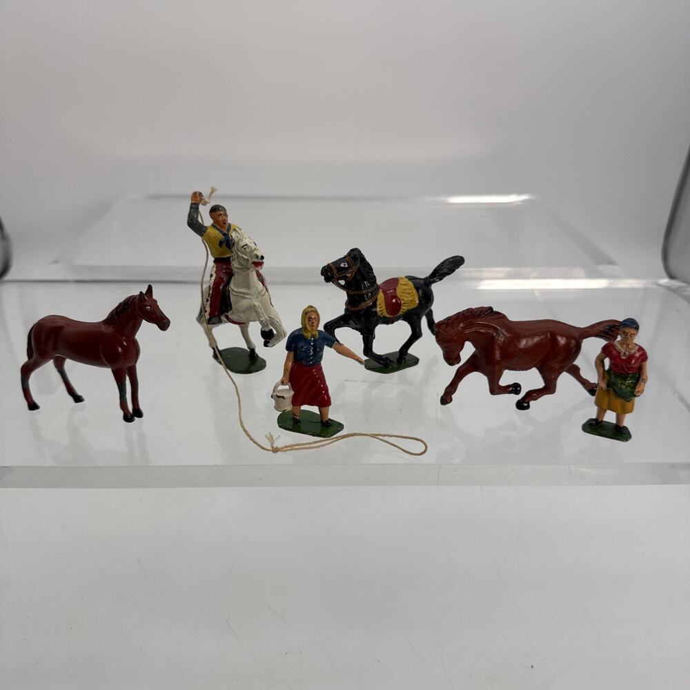 7 Pc Vintage Timpo Metal Lead Wild-West Partial Set #203, Cowboys Horses + More